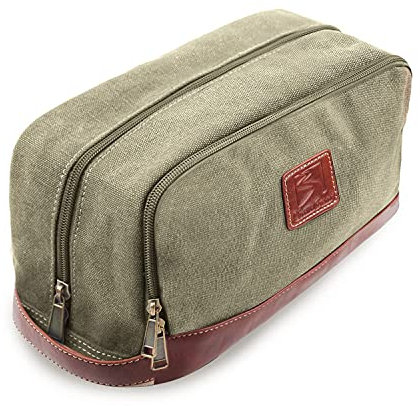 Seemeroad Trousse de Toilette en Toile pour Hommes et Femmes Sac de Toilette Kit de Rasage Cosmétique Organisateur avec Poignée pour Voyage Gym Business et Vacance (Armée Verte, Grande)