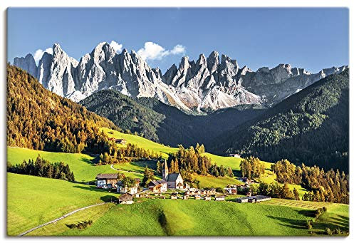 ARTLAND Wanddeko Leinwand Bilder Wandbild 90x60 cm Alpen Berge Landschaft Italien Berge Gebirge Urlaub Santa Maddalena U1TF