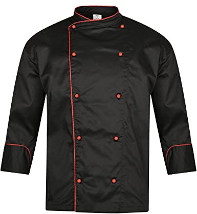 BWOLF BIKO NOBU Kochjacke Unisex Kochjacke Damen Kochjacke Herren Schwarz/Weiss Kochkleidung Professional Chef Uniform Langarm (Schwarz, 2XL)
