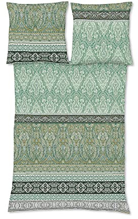 fleuresse Mako-Satin Bettwäsche 155x220 Ornamente Paisley Herbst grün 114128-5