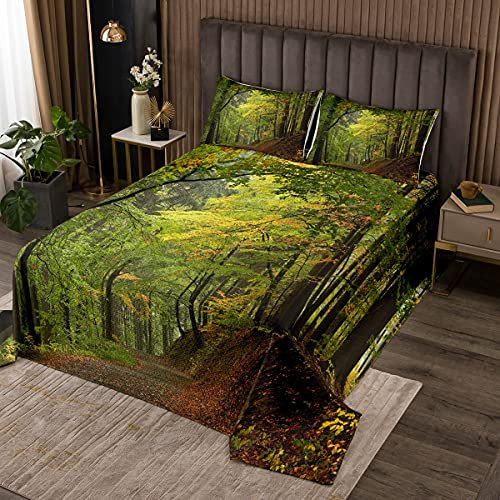 Loussiesd Tagesdecke 220x240cm Wohndecke Wald Wild Tiefer Berg Natürlich Pflanze Grün Bettüberwurf für Jungen Mädchen Mikrofaser Steppdecke mit Reißverschluss und 2 Kissenbezug