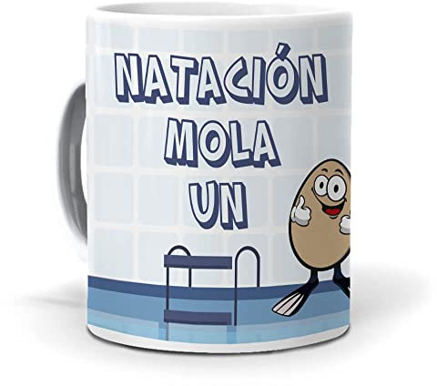 Pack Regalo Natación Original: Taza Divertida “Natación Mola un Huevo” + Caramelos Huevomolón Natación | Detalle Gracioso para Nadadores y Amantes de la Piscina