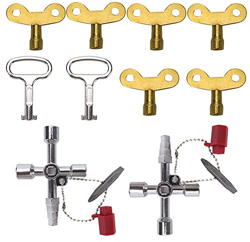 VooGenzek 10 Stück Werkzeug Schlüssel-Set, Universalschlüssel für Klempner, 4-Wege Service-Kreuz Schlüssel, Dreieck Schlüssel, Verwendet für Stromzähler, Wasserzähler, Gaszähler, Heizkörper