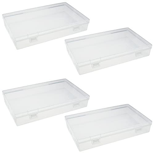 4 Stück rechteckige transparente Kunststoff-Aufbewahrungsbehälter mit Scharnierdeckel für Perlen und andere kleine Bastelartikel (20 x 12 x 3,5 cm)