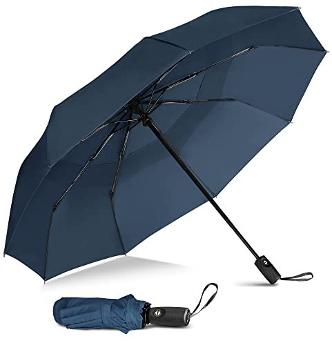 NINEMAX Paraguas Plegable Automatico - Paraguas Antiviento Hombre Mujer - Paraguas con Filtro Solar Protección UV UPF50+(Azul)