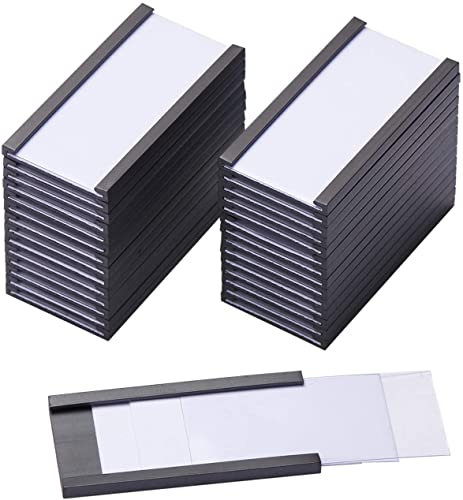 Lot de 100 porte-étiquettes magnétiques avec aimants pour cartes de données et protecteurs en plastique transparent pour étagère en métal, tableau blanc (2,5 x 5,1 cm)