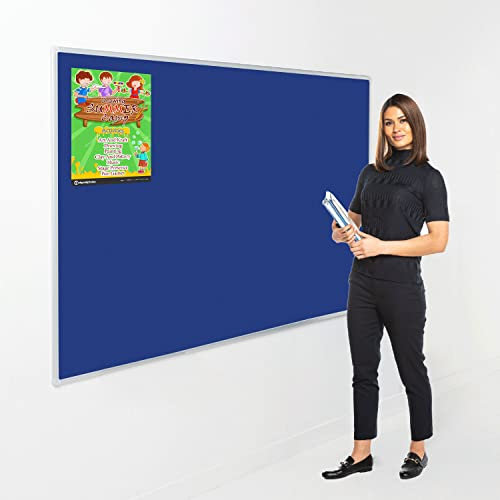 Wonderwall Budget Large Wall Mounted Noticeboards 180 x 120 cm with Aluminium Frame - (Blue Felt - Single Board)- Office, School, Industry Favourite
