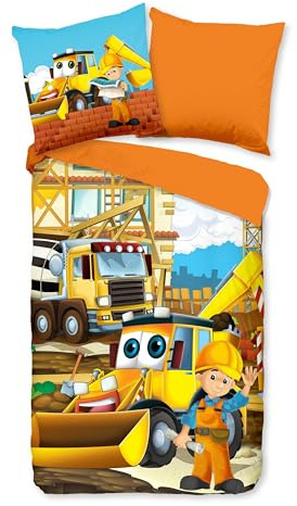 Traumschloss Renforcé Kinder Bettwäsche - Baustelle 135x200 / 80x80