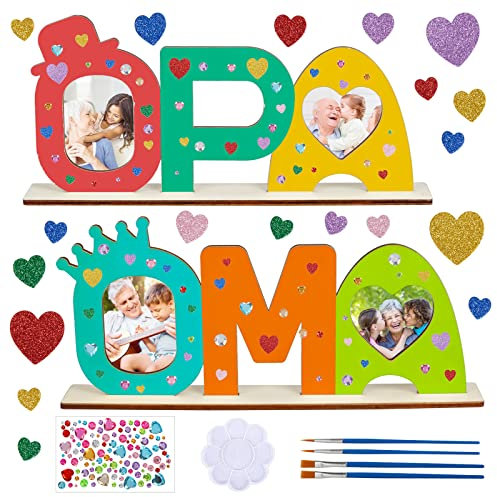 LOOPES Opa Oma Geschenk Weihnachten, 2 Stück Holzbuchstaben Großmutter Großvater Bastelset Holz mit Standhilfe Holznamen Bemalen und Fotos ankleben Weihnachten Geburtstag Geschenk für Großeltern