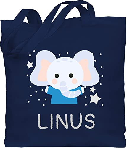 Baumwolltasche - Elefant Kinder - Unisize - Navy Blau - tasche kindergarten jungen stofftasche personalisierter jutebeutel elefanten geschenke name stoffbeutel personalisierte kita elefantenmotiv
