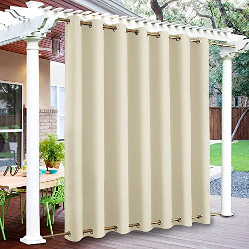Qelus Outdoor Curtains for Pergola Garden Gazebo W100''x 96'', Waterproof Windproof Outdoor Curtain, Thermal Insulated Blackout Patio Lawn Curtains Drapes Eyelets Top and Bottom, 1 Panel (Beige)
