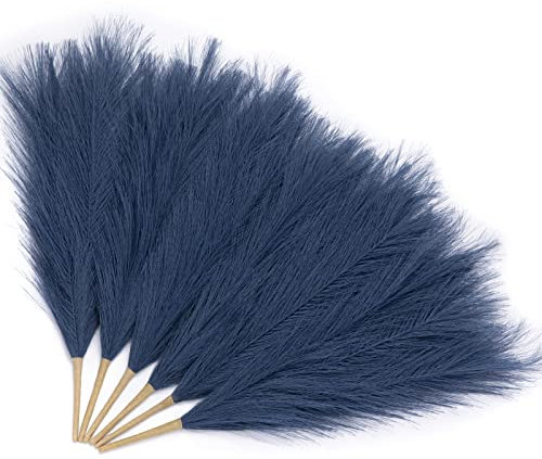 Serwalin Pampasgras Blau 45cm 6Stück, Künstliches Pampasgras Dekor Navy Home Decor, Faux Pampasgras Teal Feder Dekorationen, Hochzeit Tafelaufsätze Party Dekoration Kurz Pampas Vase Füller
