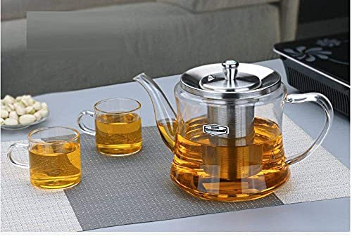 Teekanne mit Sieb Hitzebeständig Edelstahl Filter Teekanne Glas Topf Tee Set Transparent Verdicktes Wasserkocher Set 1200ml (C1200ml)