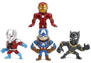 Jada Toys Pop-Kultur Sammelfiguren Set – Die-Cast Avengers 4-Pack Figuren 2,5, Iron Man, Captain America, Black Panther, Ant-Man
