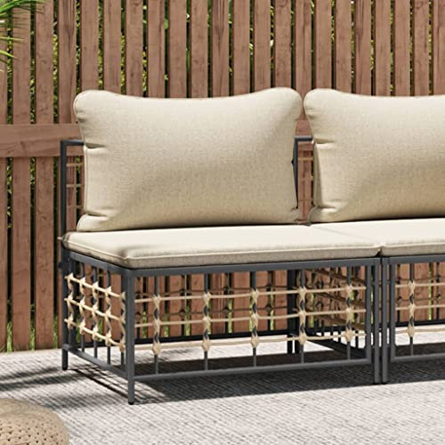 ZEYUAN Garten-Mittelsofa mit Beige Kissen Poly Rattan, Gartenlounge, Outdoor Sofa, Loungemöbel, Balkonmöbel Lounge, Garten Sofa, Terrassenmöbel