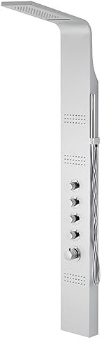 KOLMAN Duschpaneel Edelstahl mit Kopfbrause Grau KASKADA Thermostatisch Duschsystem Duschsäule