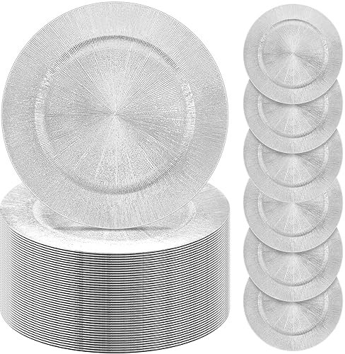 Tanlade 100 sottopiatti rotondi in plastica da 33 cm, color argento, da tavolo, per catering, per Halloween, Natale, matrimoni, decorazioni