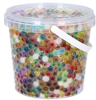 trendfinding 1 Liter Eimer aus Kunststoff mit Deckel Deko Hydro Wasser Perlen Kugeln künstliche Blumenerde Aquaperls Aqualinos zum Dekorieren (Bunt_SM)