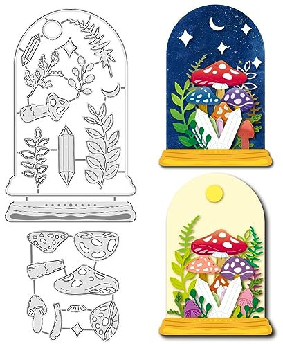 BENECREAT 2 Stück Herbst-Pilz-Stanzformen, Pilze Mit Glasabdeckung, Gestanzt, DIY-Handwerk, Prägeschablone Aus Karbonstahl Für Kartenherstellung, Dekoratives Papier, Scrapbooking, 0.8 mm Dick