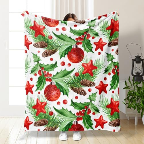 Hixingo Weihnachtstag Kuscheldecke Fleecedecke Wolldecke, Mikrofaser Sofa Überwurfdecke Kuscheldecke Flauschig Sofadecke, Weich Sofaüberwurf Couchdecke Wohndecke (Roter Stern,150x200cm)