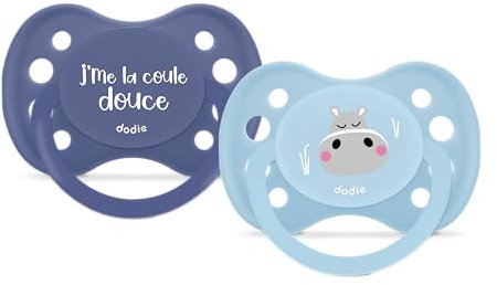 DODIE, Anatomischer Schnuller, 6 Monate, BPA-frei, strapazierfähig, Blau, Jungen, Hippo, 2 Stück
