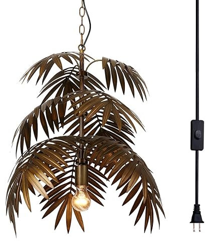 Newrays Lámpara colgante vintage de bronce oscuro, hoja de árbol rústica para sala de estar, dormitorios, candelabros, accesorios de iluminación (PYZS7-Plug in)