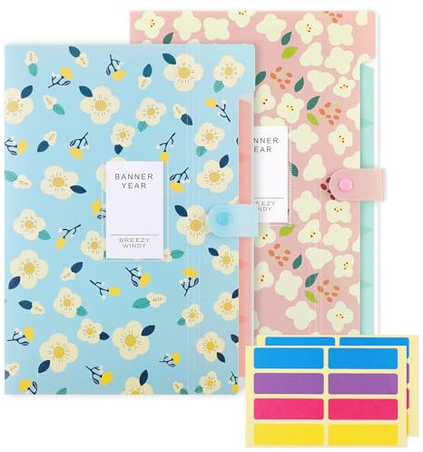KONVINIT Dokumentenmappe F ächermappe a4 Erweiterbar Mappe mit 5 fächern Erweiterbar Organizer Mappe für Schule/Zuhause/Arbeit/Büro Schulsachen Aesthetic,2 Stücke