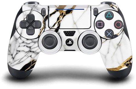 Head Case Designs Weiß, Gold Und Schwarz Marmor Vinyl Haut Gaming Aufkleber Abziehbild Abdeckung kompatibel mit Sony Playstation 4 PS4 DualShock 4 Controller