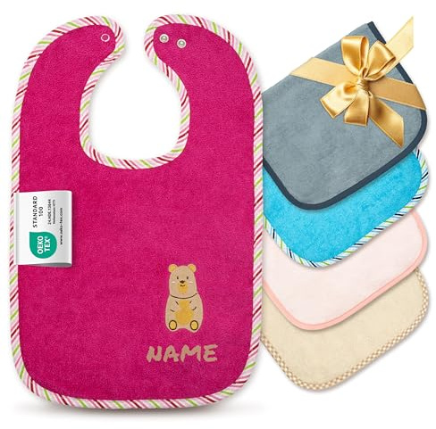 my STITCHERY Baby Lätzchen mit Namen bestickt, OEKO-TEX® Standard 100 - Personalisiertes Sabberlätzchen aus reiner Baumwolle mit gesticktem Namen und Motiv