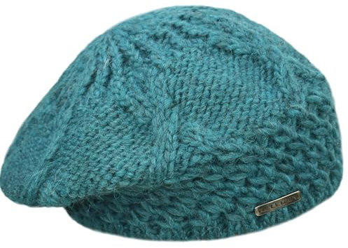 Melegari Strickmütze | Baskenmütze aus Pragelato | Mütze aus Wolle und Alpaka | Made in Italy | Herren Damen | Herbst / Winter, Petrol, 55-59