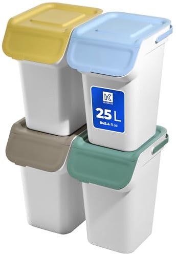 KADAX Set di sistema di separazione dei rifiuti, contenitore per rifiuti con coperchio a ribalta ermetico, contenitore di separazione dei rifiuti 25 litri, raccoglitore di rifiuti, pattumiera per