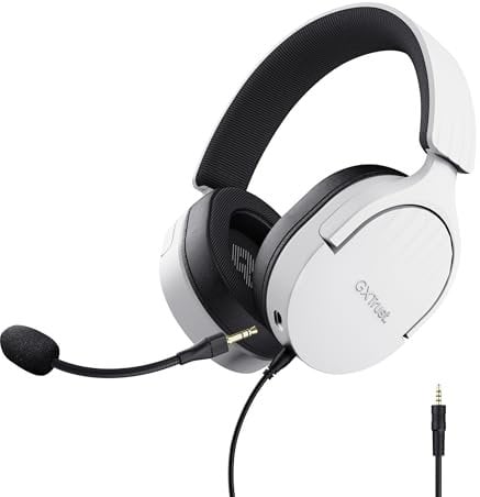 Trust Gaming GXT 489W Fayzo Cuffie Gaming per PC, PS5, PS4, Xbox Series X|S, Switch, Mobile, Jack Audio 3.5 mm, 35% Plastica Riciclata, Over-Ear Cuffie con Microfono Noise Cancelling - Bianco
