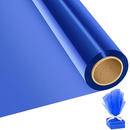 Rustark 1 Rolle 40CMx30M Blau Cellophan Geschenkpapier Transparente Farbige Zellophanfolie Geschenkkörbe Leckereien Kristall Papier Geschenkfolie Zellophanpapierrollen für Geschenkkörbe, Kunst,Blumen