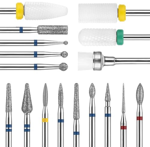 Sibba 17-Teiliges Nagelbohrer Bits Set Entfernen Nagelhaut Kit Nagelfräser Cuticle Fräser Bit Schleifkörper für Gelnägel Maniküre Pediküre Acryl Schleifköpfe Hartmetall Maschine Zubehör (3/32 2.35mm)