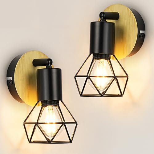 FORCOSO 2 Stück Deckenstrahler Schwarz Holz - Verstellbare Vintage E14 Deckenstrahler 1 Flammig Industriell Wandleuchte Innen LED Wandlampe für Wohnzimmer Schlafzimmer Küche Flur - Ohne Leuchtmittel