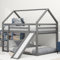 Soweiz Kinderbett Doppelbett Hausbett Etagenbett mit Rutsche und Leiter, Kinderzimmer Hoch-Doppel-Stockbett, 140x200cm (Grau)