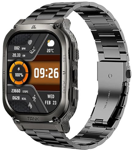 Blueshaweu Métal Compatible avec KOSPET Tank M3 Montre,Bracelet en Acier Inoxydable Compatible avec Bracelet KOSPET Tank M3 1.96 Pouces Smart Watch Smart Watch (Noir)