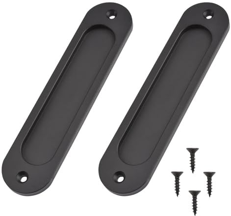 MiJunHD Recessed Sliding Door Pull, 2Pcs Oval Matte Black 180 * 40mm Solid Aluminum Alloy Flat Bottom Handle Finger Pull with Screws for Sliding Barn Door,Closet,Cabinet,Windows