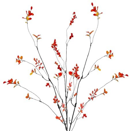 Avoik 3 Stücke Künstliche Zweige Künstliche Pflanzen 95cm Groß Herbst Ahorn künstliche Blätter Stiel Herbstzweige mit Roten Beeren Pflanzen für Vase Halloween Weihnachten Veranda Haus Dekoration