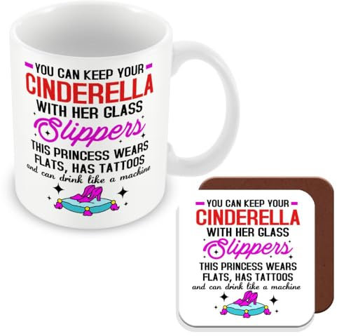MUGGZ Mug & Coaster Gift for Girl Friend/Friendship - This Princess Wears Flats, Has Tattoos and Can Drink Like A Machine. - Giftset - Made in The UK