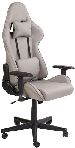 Chaise Gaming en Tissu Ergonomique avec Accoudoirs Réglables Beige Warrior