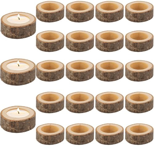 LOPYXBR 24 Stück Teelichthalter Holz, Kerzenständer Holz Innendurchmesser 40mm, Rund Kerzenhalter Holz für Hochzeiten, Heimdekoration, Geburtstage, Weihnachtsfeiern