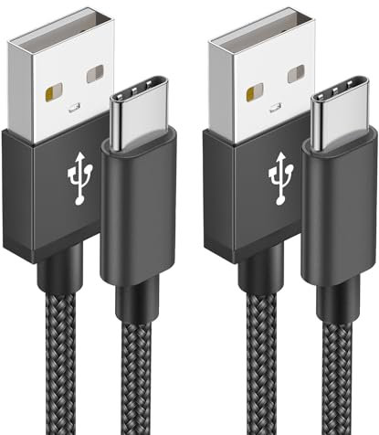 Cavo USB Type-C [1M+2M 2Pezzi] Nylon Ricarica Rapida per Samsung Galaxy S24 S23 S22 S21Ultra, iPhone 15, Xiaomi, Pixel, Sony Xperia, OnePlus