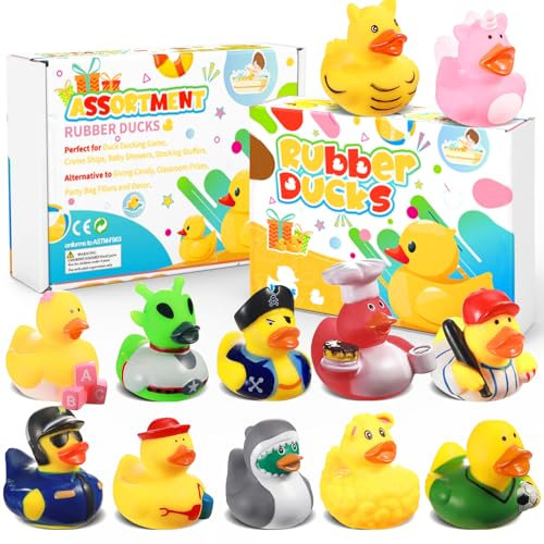 Mikulala 12 Stück Badeente Kinder Gummiente Lustig Gummi Enten Niedlich Kleine Badeenten Wiederverwendbare Badewannenspielzeug für Kindergeburtstagpartys, Geschenk, Badewannen, Strand und im Pool