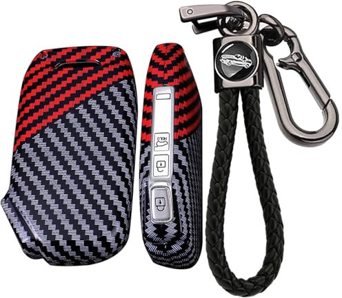 KUNIO Keyless Schlüsselhülle Passt für KIA Soul NQ5 NIRO xceed Sportage GT line für kia Proceed gt Schutz PC&Silikon Hülle Schlüsseletui Schlüsselanhänger 3/4 Tasten A Schwarz Rot