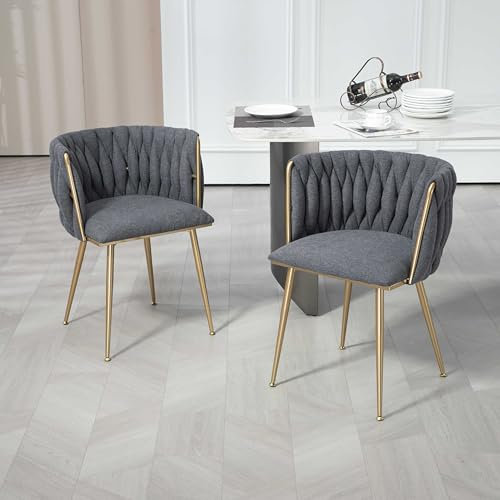 NIUAWASA Lounge-Sofa Chair, Gepolstert, Leinenstoff Gepolstert, Eisenfüße, Mehrzweckstuhl Für Wohnzimmer Und Esszimmer, 2er-Set (Grau)