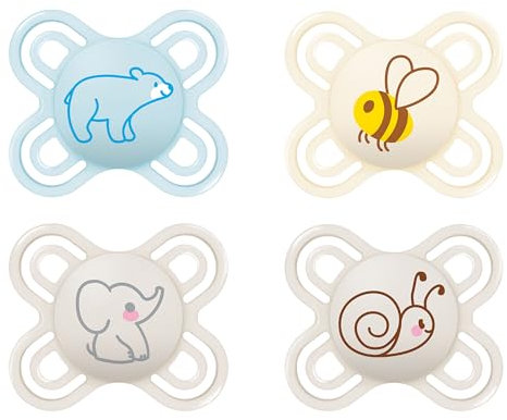 MAM Perfect Start Schnuller | 0-2 Monate | Babyschnuller für Neugeborene | 94% Akzeptanz | beugt Zahnfehlstellungen vor | mit Zahnmedizinern entwickelt| SkinSoft Silikon | Bär/Biene | 4 Stück