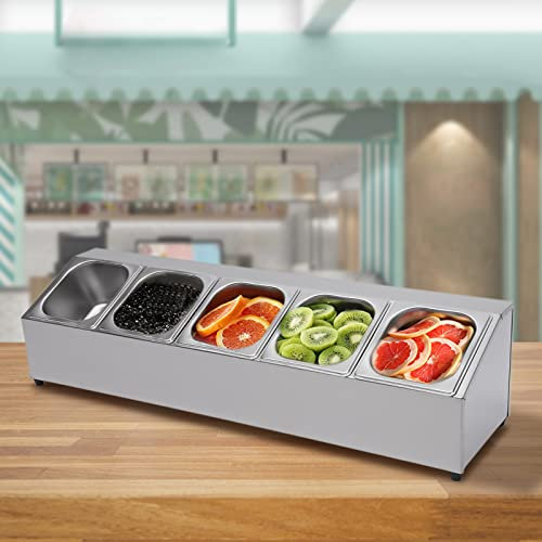 YEITBY Portaspezie monostadio in acciaio inox con cinque padelle 1/6, supporto basculante sul piano di lavoro per salse, marmellate e ingredienti di frutta nella dispensa della cucina