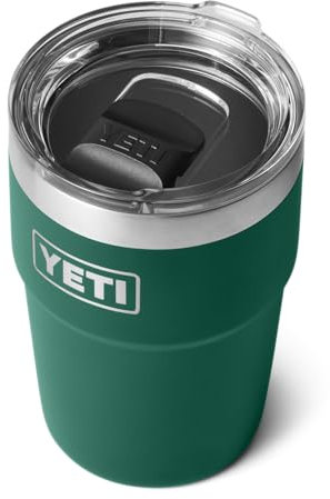 YETI Rambler Cup, Vacuum Insulated Stainless Steel Stackable Cup with Magslider Lid, Black Forest Green, 16 oz (473 ml)