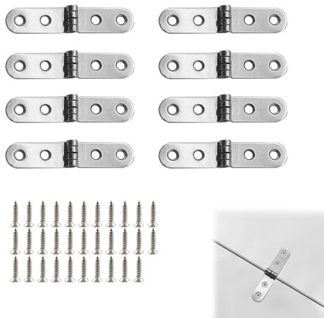 Bansusu 8PCS 180 Degree Hinge Folding Flip Hinges, Iron, White-Nickel, 7.6x1.0x2.0cm, 4 Holes, Sliver